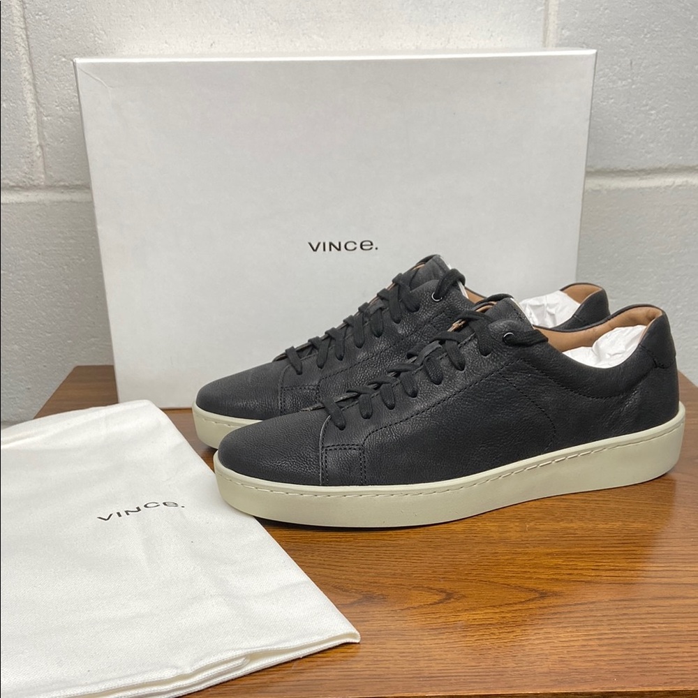 NIB Vince Men's Slater Black Low Top Lace up Leather Sneakers Size 10.5M /EU44.5